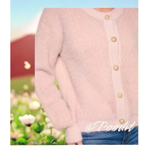 HEM & THREAD Beautiful blush button up cardigan S M L - Picture 7 of 7